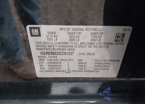 2014 Chevrolet Silverado 1500 2Lt from USA, damaged, VIN 1GCRCRECXEZ361227